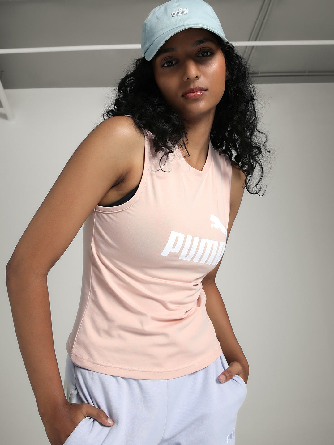 Womens Pink Casual Solid Sleeveless Top