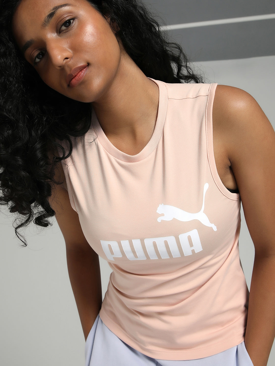 Womens Pink Casual Solid Sleeveless Top