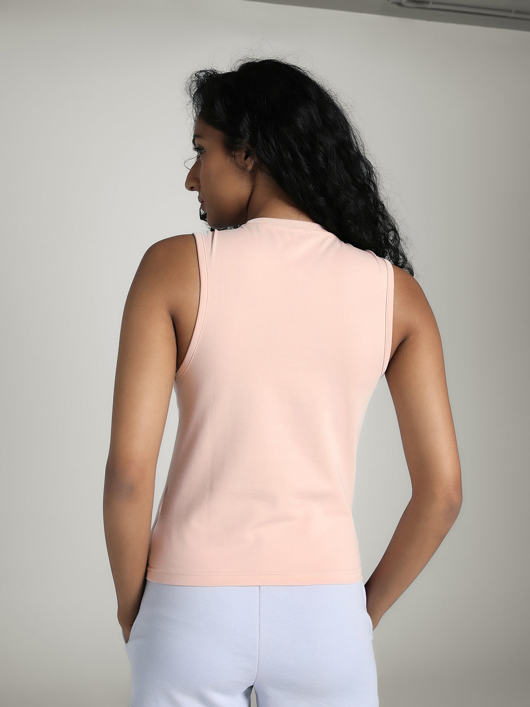 Womens Pink Casual Solid Sleeveless Top