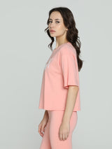 Womens Pink Casual Regular Fit Half Sleeves Tshirt