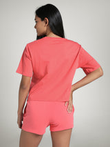 Womens Red Casual Regular Fit Half Sleeves Tshirt