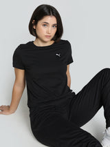 Womens Black Casual Regular Fit Half Sleeves Tshirt