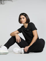 Womens Black Casual Regular Fit Half Sleeves Tshirt