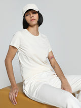 Womens White Casual Regular Fit Half Sleeves Tshirt