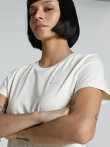 Womens White Casual Regular Fit Half Sleeves Tshirt