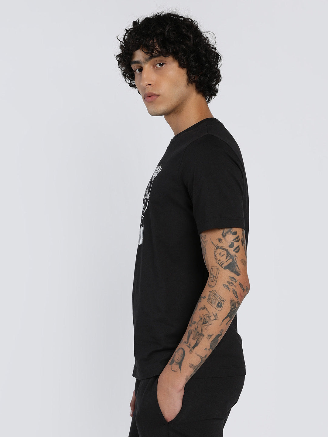 Mens Black Casual Regular Fit Half Sleeves Tshirt