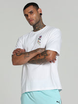 Mens White Casual Oversized Half Sleeves Tshirt