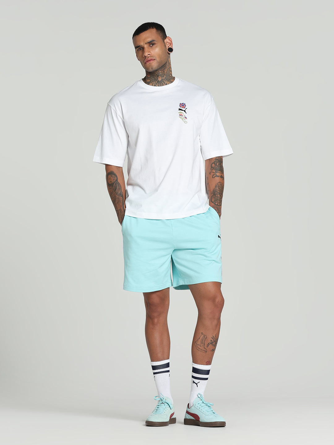 Mens White Casual Oversized Half Sleeves Tshirt