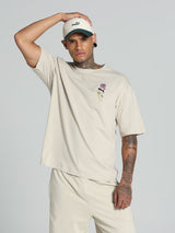 Mens Beige Casual Oversized Half Sleeves Tshirt