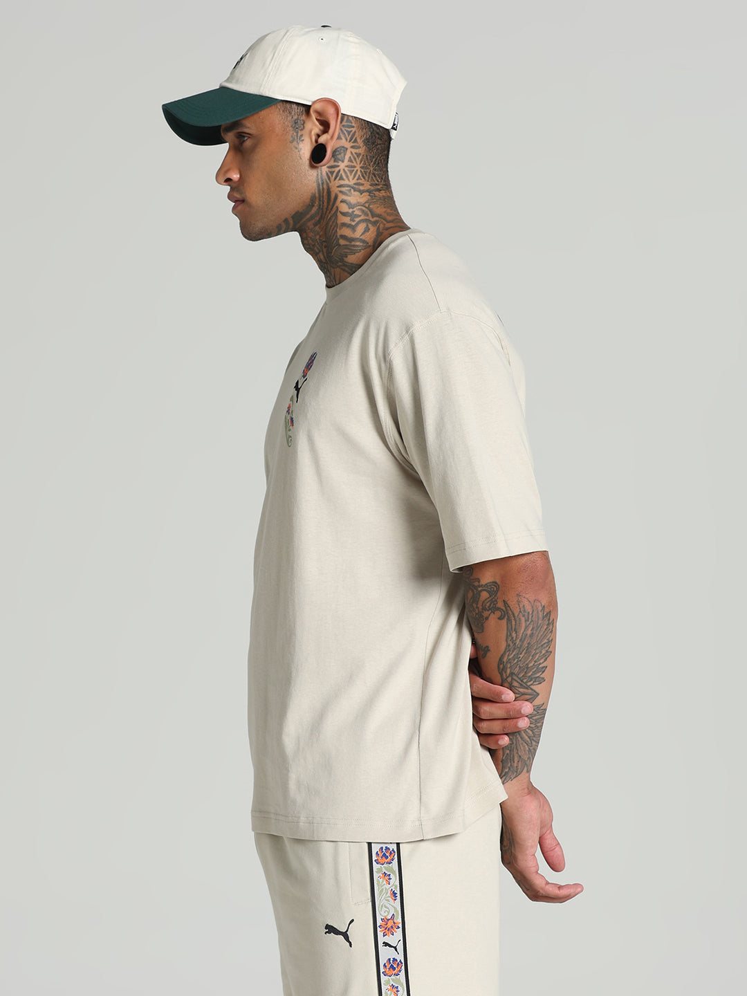 Mens Beige Casual Oversized Half Sleeves Tshirt