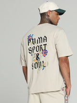 Mens Beige Casual Oversized Half Sleeves Tshirt