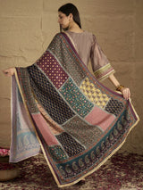 Women's Chic Brown Shimmer Kurta Set with Lace Detailing Paired with Solid Palazzo and Dupatta