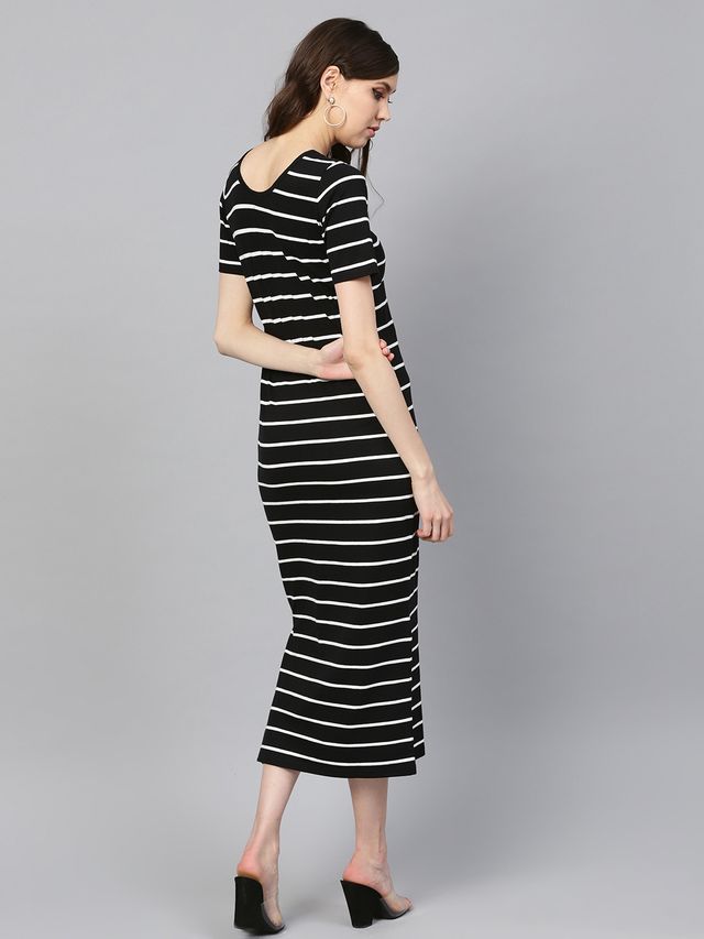 Women's Black White Striped Maxi