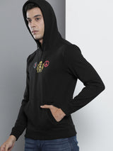 Men's Black Casual Hood Neck Printed Full Sleeves Hoodie
