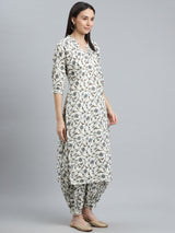 Women's White Cotton Printed Kurta and White Cotton Printed Salwar with White Cotton Printed Dupatta