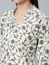 Women's White Cotton Printed Kurta and White Cotton Printed Salwar with White Cotton Printed Dupatta