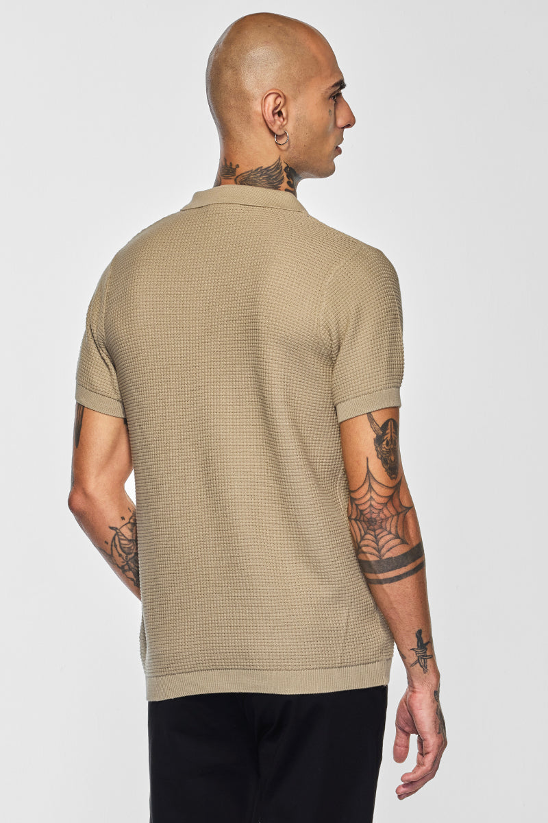 Men's Beige Casual Slim Fit Polo Tshirt