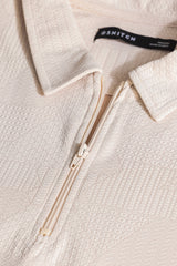 Men's Beige Casual Slim Fit Printed Half Sleeves Polo Tshirt