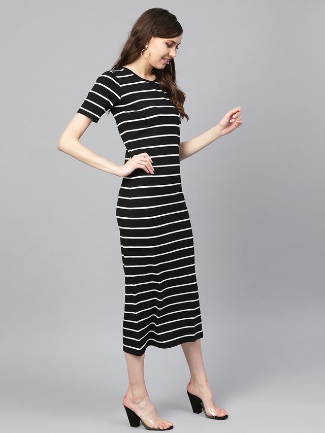 Women's Black White Striped Maxi