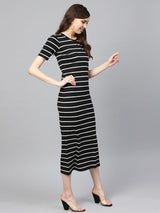 Women's Black White Striped Maxi