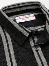 Men's Black Casual Regular Fit Striped Full Sleeves Shirt
