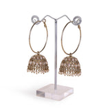 Women's Brown Stone and Pearl Gold Plated Brass Jhumki Earring