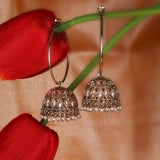 Women's Brown Stone and Pearl Gold Plated Brass Jhumki Earring