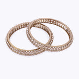 Women's Traditional Astonish Round Shape Gold Plated Brown Stone Bangles - Set of 2