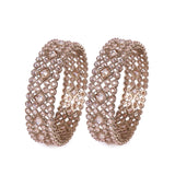 Women's Traditional Dazzling Round and Rectangle Gold Plated Brown Stone Bangles - Set of 2