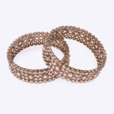 Women's Traditional Dazzling Round and Rectangle Gold Plated Brown Stone Bangles - Set of 2