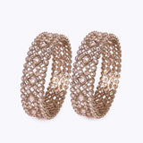 Women's Traditional Dazzling Round and Rectangle Gold Plated Brown Stone Bangles - Set of 2