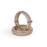 Women's Incredible Rectangle Crystal Antique Gold Plated Openable Bangles - Set of 2
