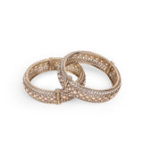 Women's Incredible Rectangle Crystal Antique Gold Plated Openable Bangles - Set of 2