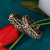 Women's Incredible Rectangle Crystal Antique Gold Plated Openable Bangles - Set of 2