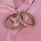 Women's Lavish Round Shape Crystal Stone Antique Gold Plated Bangles - Set of 2
