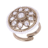 Women's Smooth Round Shape and Pearl Gold Plated Adjustable Finger Ring