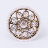 Women's Smooth Round Shape and Pearl Gold Plated Adjustable Finger Ring