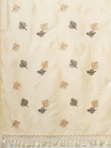 Women's Silk Blend White Embroidered Designer Saree with Blouse Piece