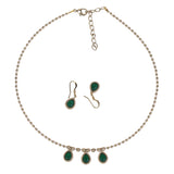 Women's Charming Oval Shape Green Crystal Gold Plated Matinee Necklace Set(Mala)