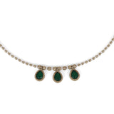Women's Charming Oval Shape Green Crystal Gold Plated Matinee Necklace Set(Mala)