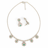 Women's Elegant Golden Boll Flower Design Gold Plated Matinee Necklace Set(Mala)