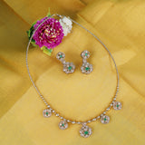 Women's Elegant Golden Boll Flower Design Gold Plated Matinee Necklace Set(Mala)