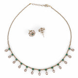 Women's Eye-Catchy Oval Shape Brown Crystal Gold Plated Matinee Necklace Set(Mala)