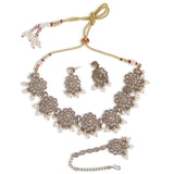 Women's Admirable Oval Shape and Flower Desing Silver Antique Gold Plated Choker Jewellery Set