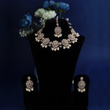 Women's Admirable Oval Shape and Flower Desing Silver Antique Gold Plated Choker Jewellery Set