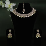 Women's Dazzling Squire Shape Oval Silver Antique Gold Plated Choker Jewellery Set