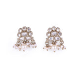 Women's Flower Design and Pearl Gold Plated Brass Drop Earring