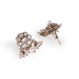 Women's Flower Design and Pearl Gold Plated Brass Drop Earring