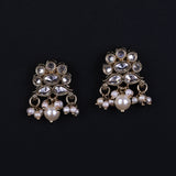 Women's Flower Design and Pearl Gold Plated Brass Drop Earring
