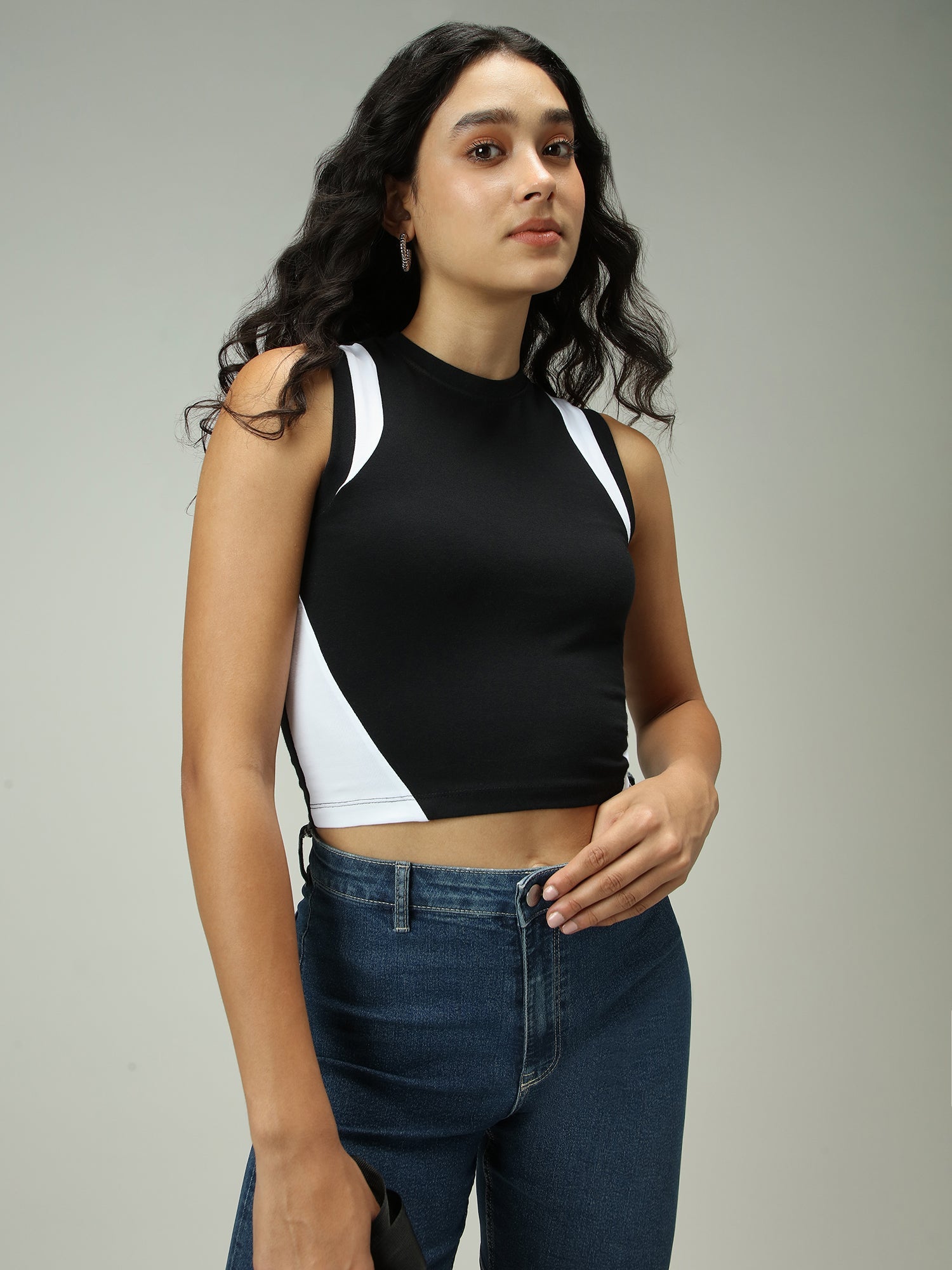 Women's Black Casual Fitted Solid Top